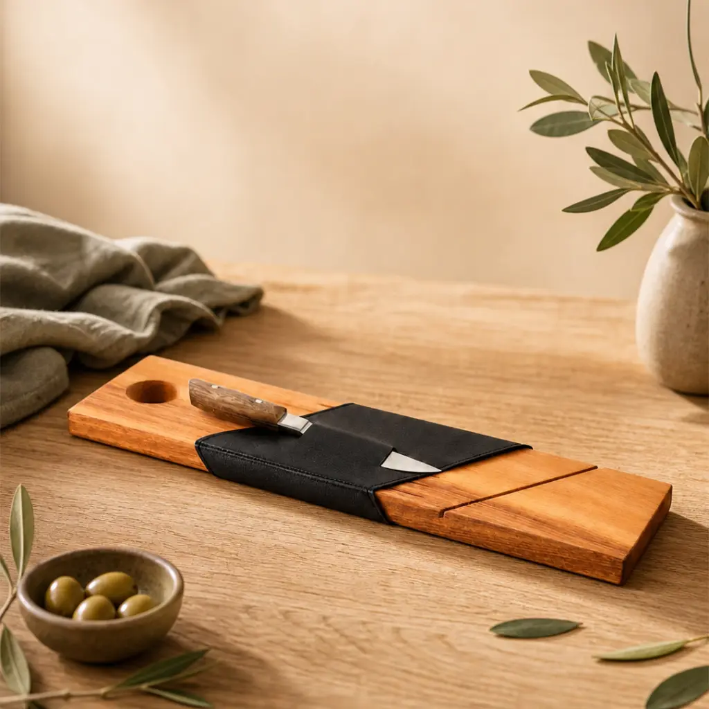 Tabla Para Cortar Salame Con Cuchillo Y Funda